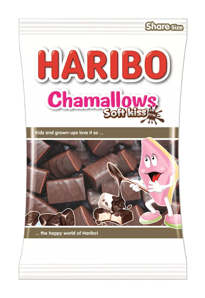 HARIBO Soft Kiss met zachte marshmallow en knapperige Belgische melkchocolade